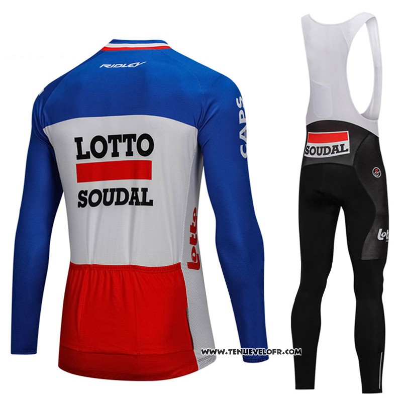 2018 Maillot Ciclismo Lotto Soudal Bleu et Rouge Manches Longues et Cuissard